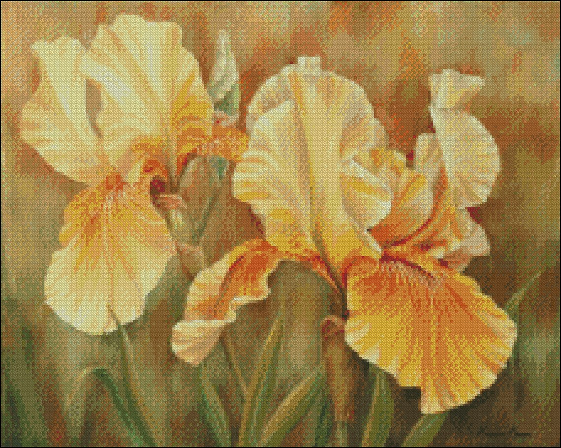 Yellow Irises - Counted Cross Stitch Patterns Embroidery Crafts Needlework DIY Chart DMC Color