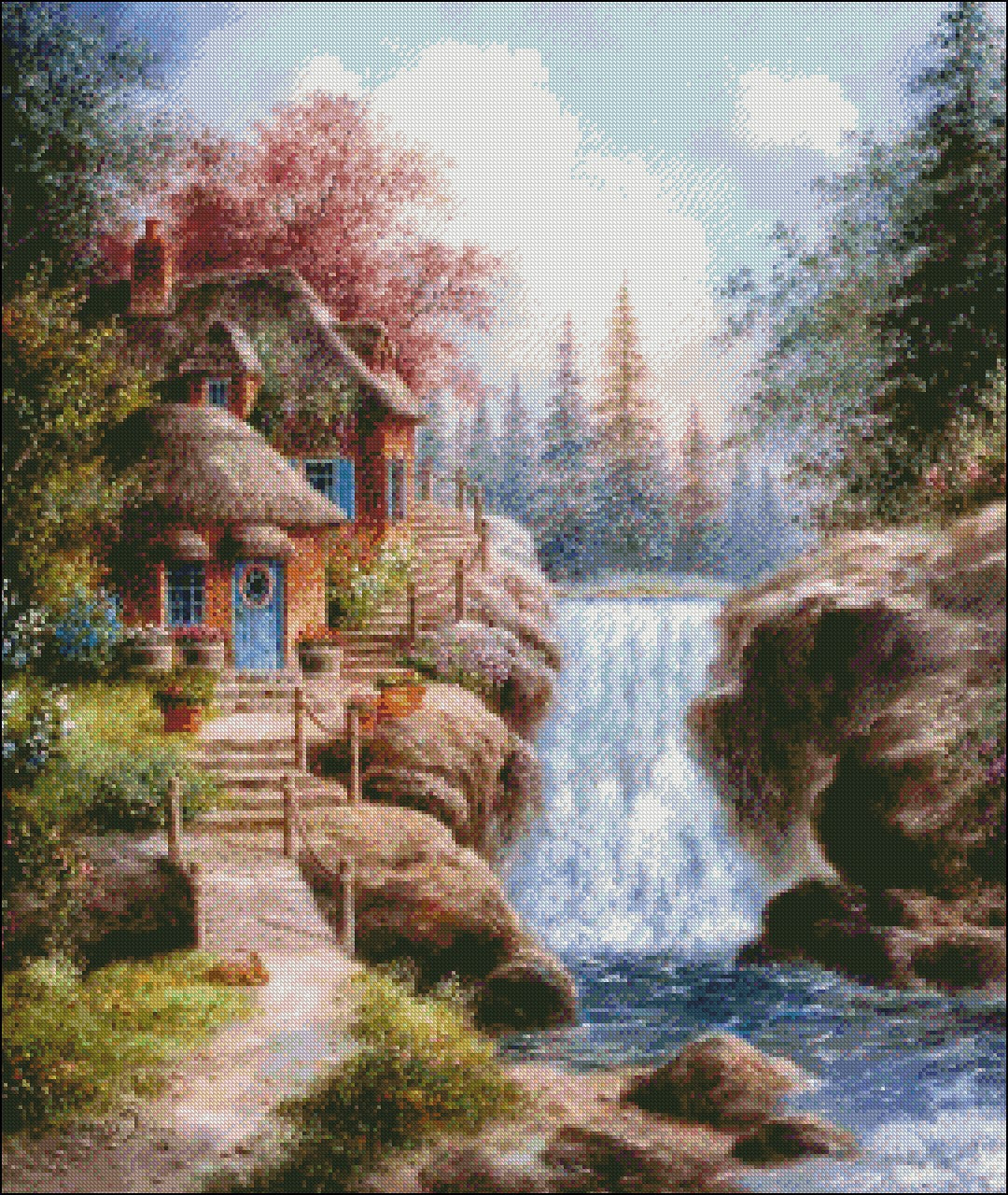 Big Bear Falls - Counted Cross Stitch Patterns Embroidery Crafts Needlework DIY Chart DMC Color