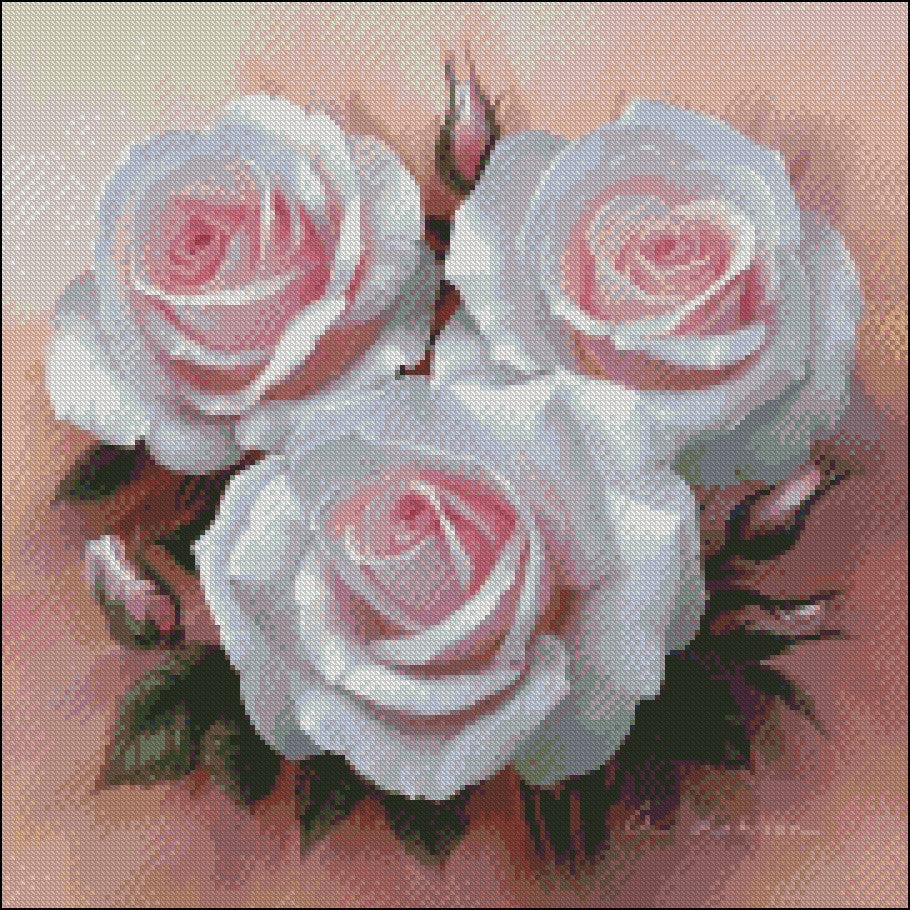 Pink Roses 1 - Counted Cross Stitch Patterns Embroidery Crafts Needlework DIY Chart DMC Color