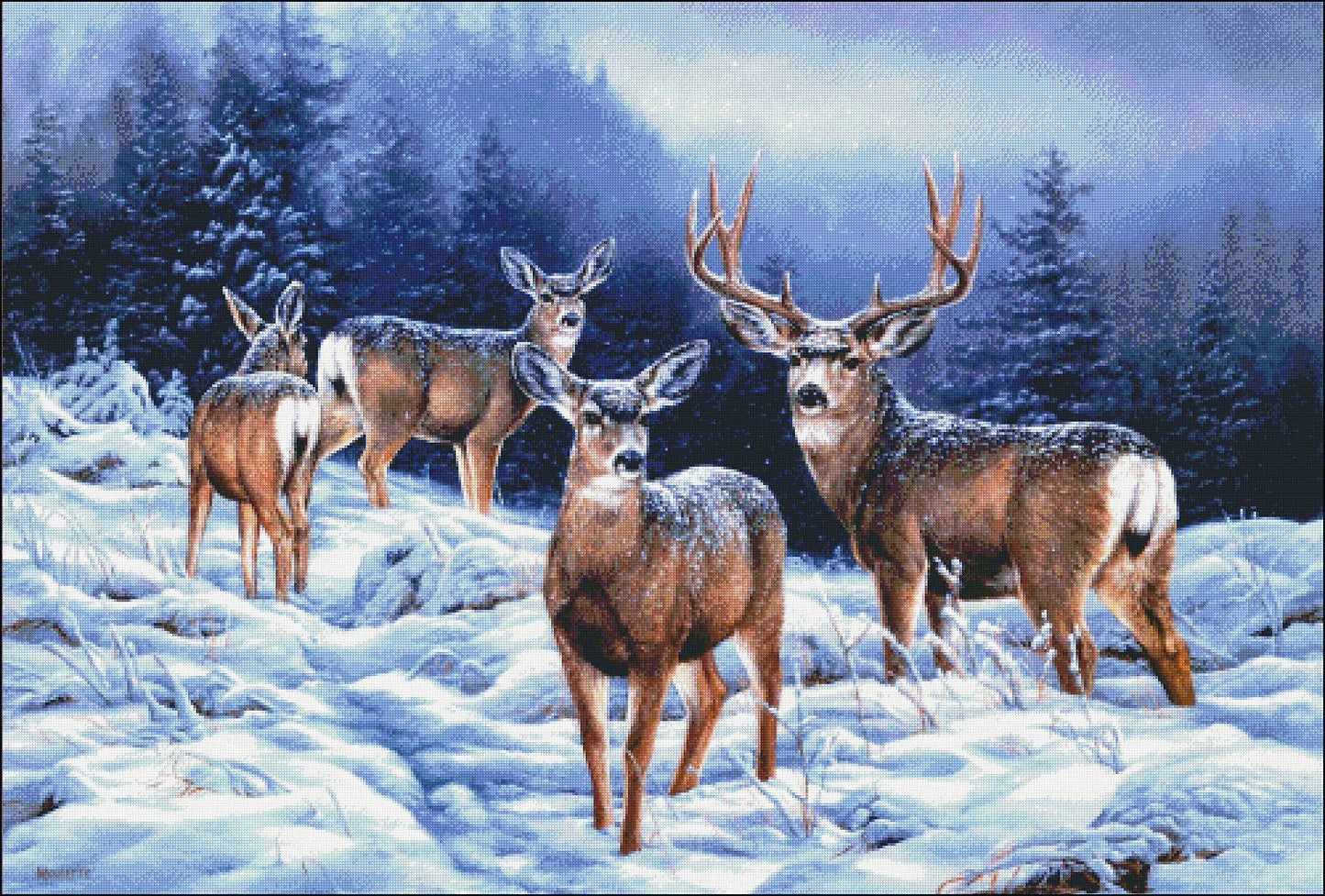 Snow Deer - Counted Cross Stitch Patterns Embroidery Crafts Needlework DIY Chart DMC Color