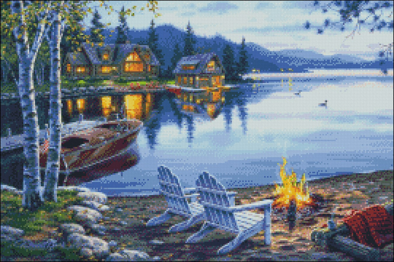 Evening at the Lake - Counted Cross Stitch Patterns Embroidery Crafts Needlework DIY Chart DMC Color