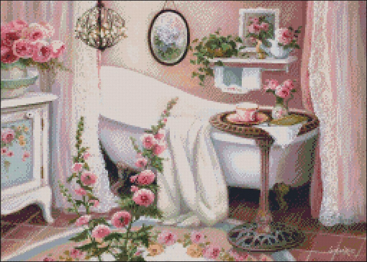 My Bathroom - Counted Cross Stitch Patterns Embroidery Crafts Needlework DIY Chart DMC Color