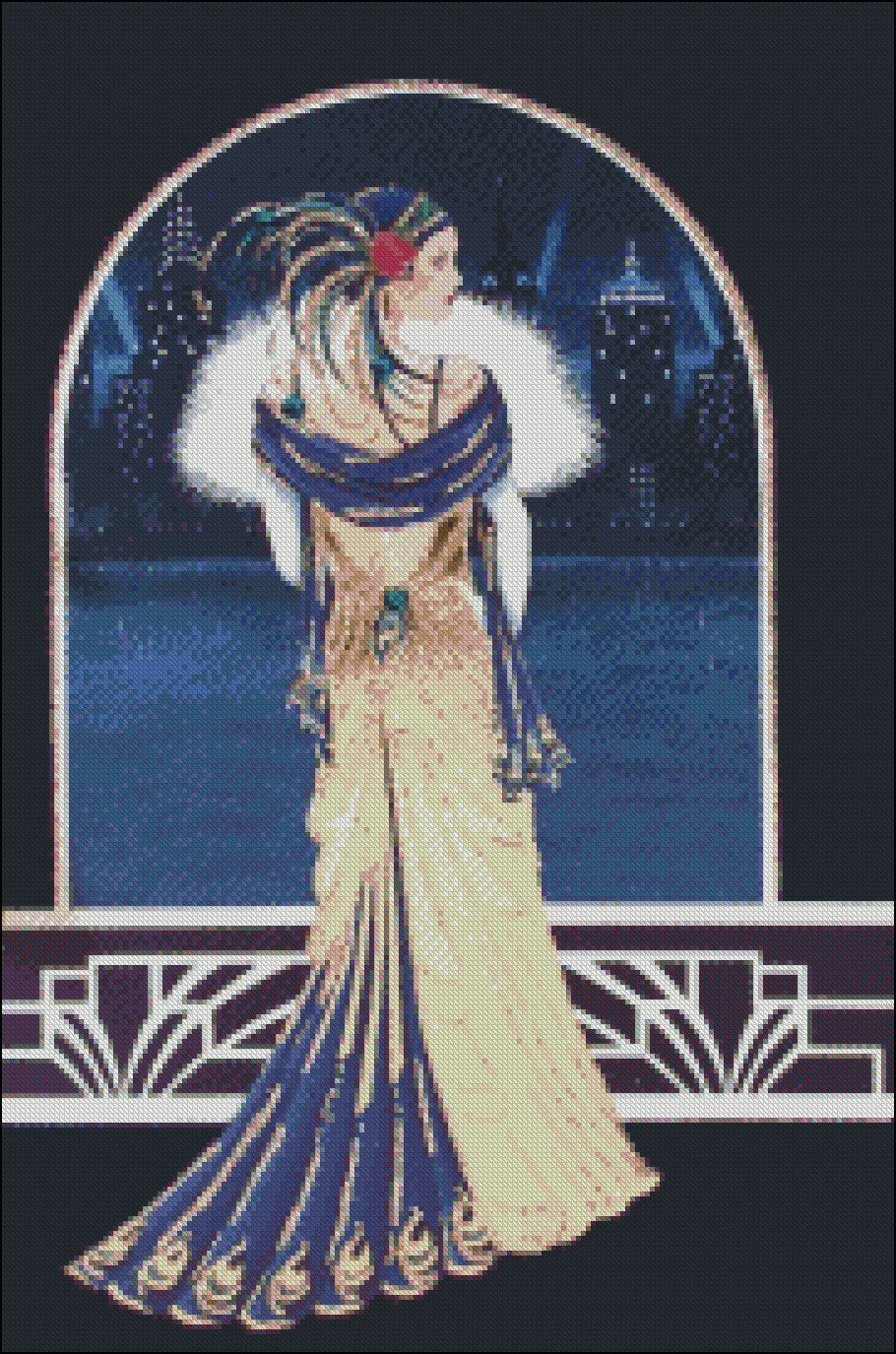 Art Deco Lady 18 - Counted Cross Stitch Patterns Embroidery Crafts Needlework DIY Chart DMC Color