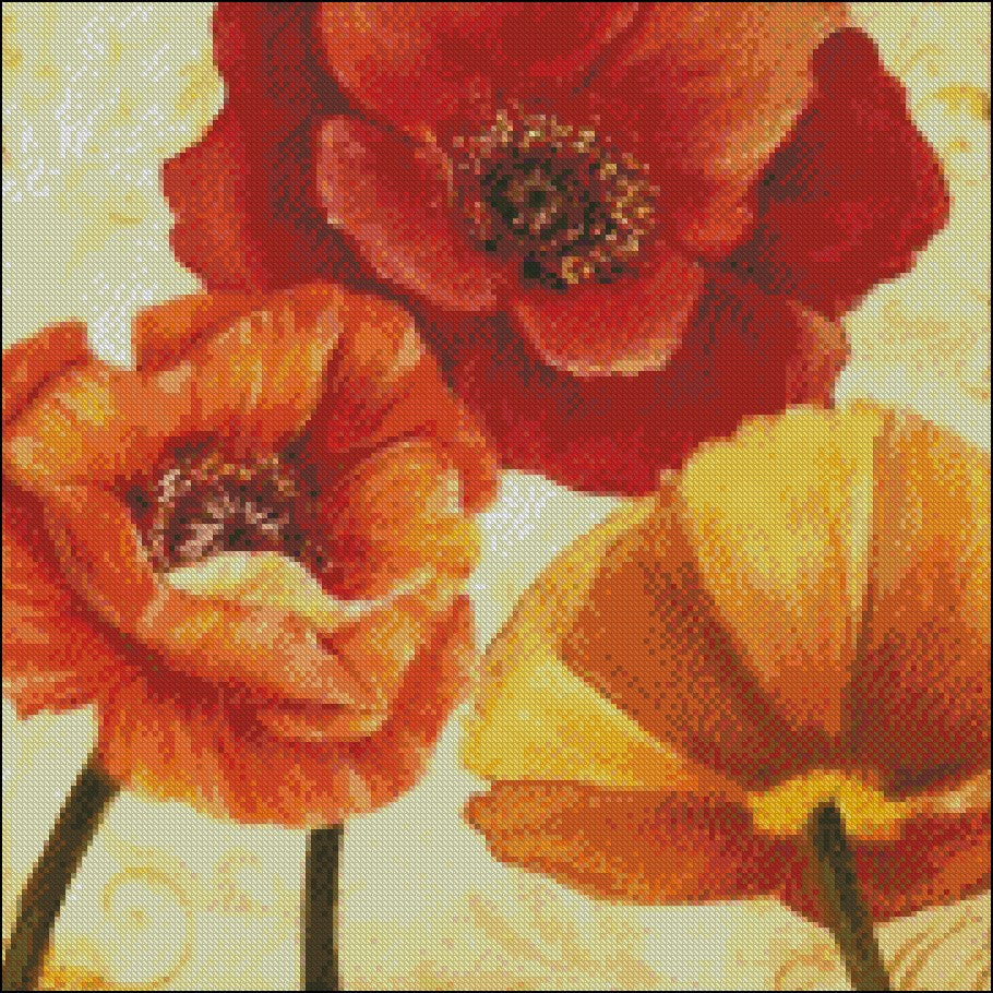 Blooming Reds Giclee 1 - Counted Cross Stitch Patterns Embroidery Crafts Needlework DIY Chart DMC Color