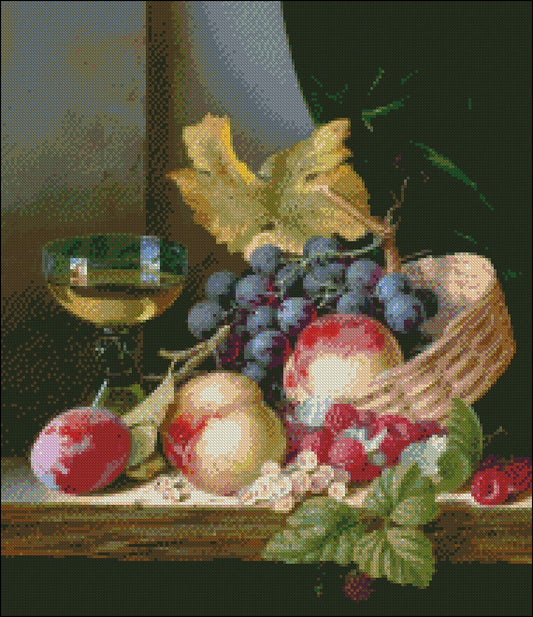 A Basket of Peaches and Grapes - Counted Cross Stitch Patterns Embroidery Crafts Needlework DIY Chart DMC Color