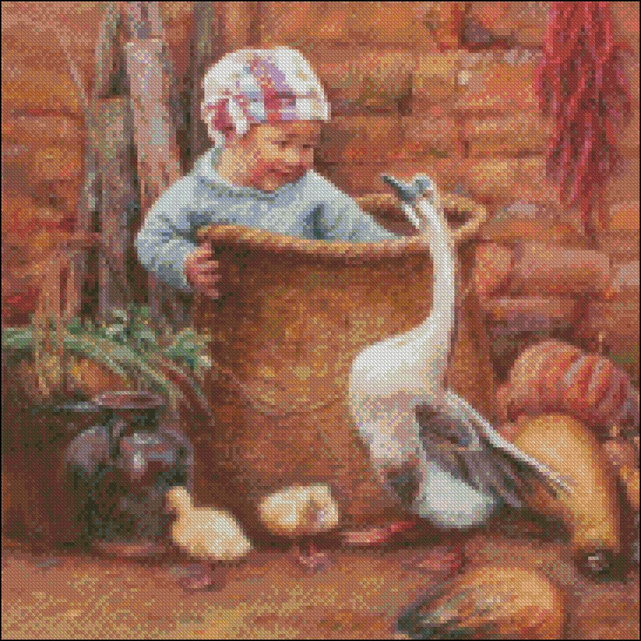 Children's Geese 3 - Counted Cross Stitch Patterns Embroidery Crafts Needlework DIY Chart DMC Color