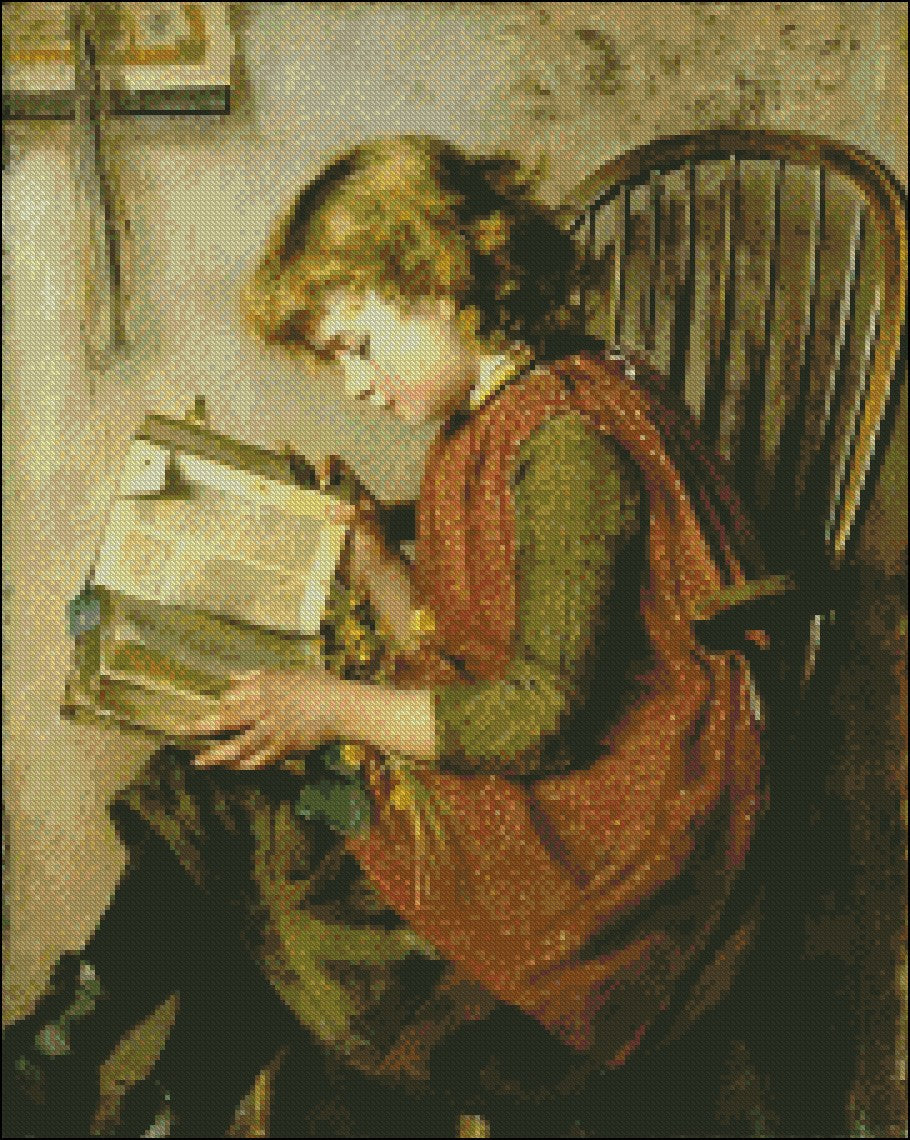 A Young Girl Reading - Counted Cross Stitch Patterns Embroidery Crafts Needlework DIY Chart DMC Color