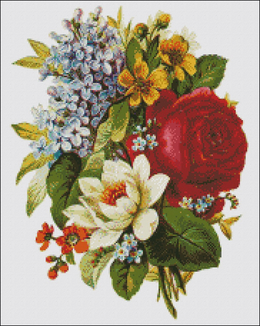 Flowers 162 - Counted Cross Stitch Patterns Embroidery Crafts Needlework DIY Chart DMC Color