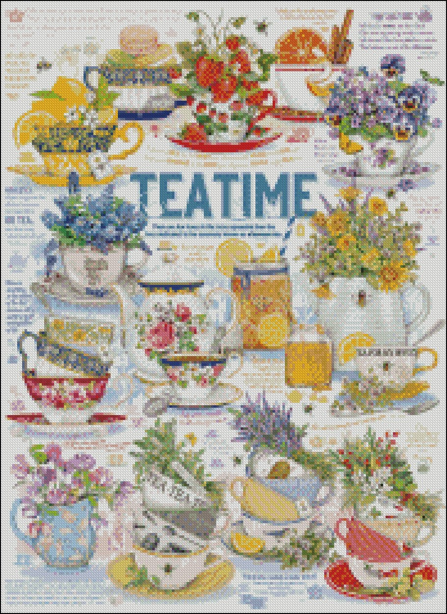 Tea Time 4 - Counted Cross Stitch Patterns Embroidery Crafts Needlework DIY Chart DMC Color